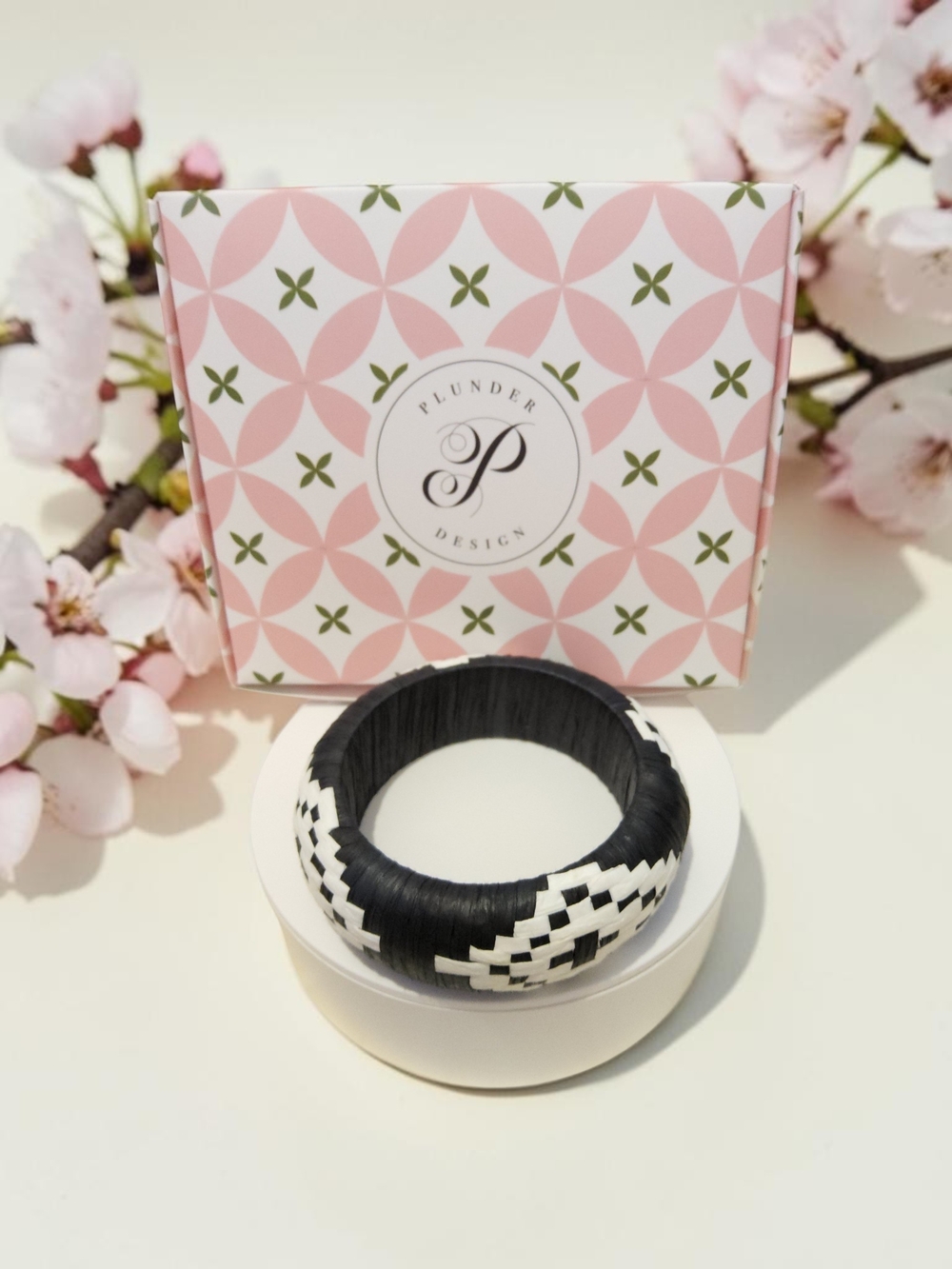 Plunder Design Black & White Woven Bangle Bracelet Small